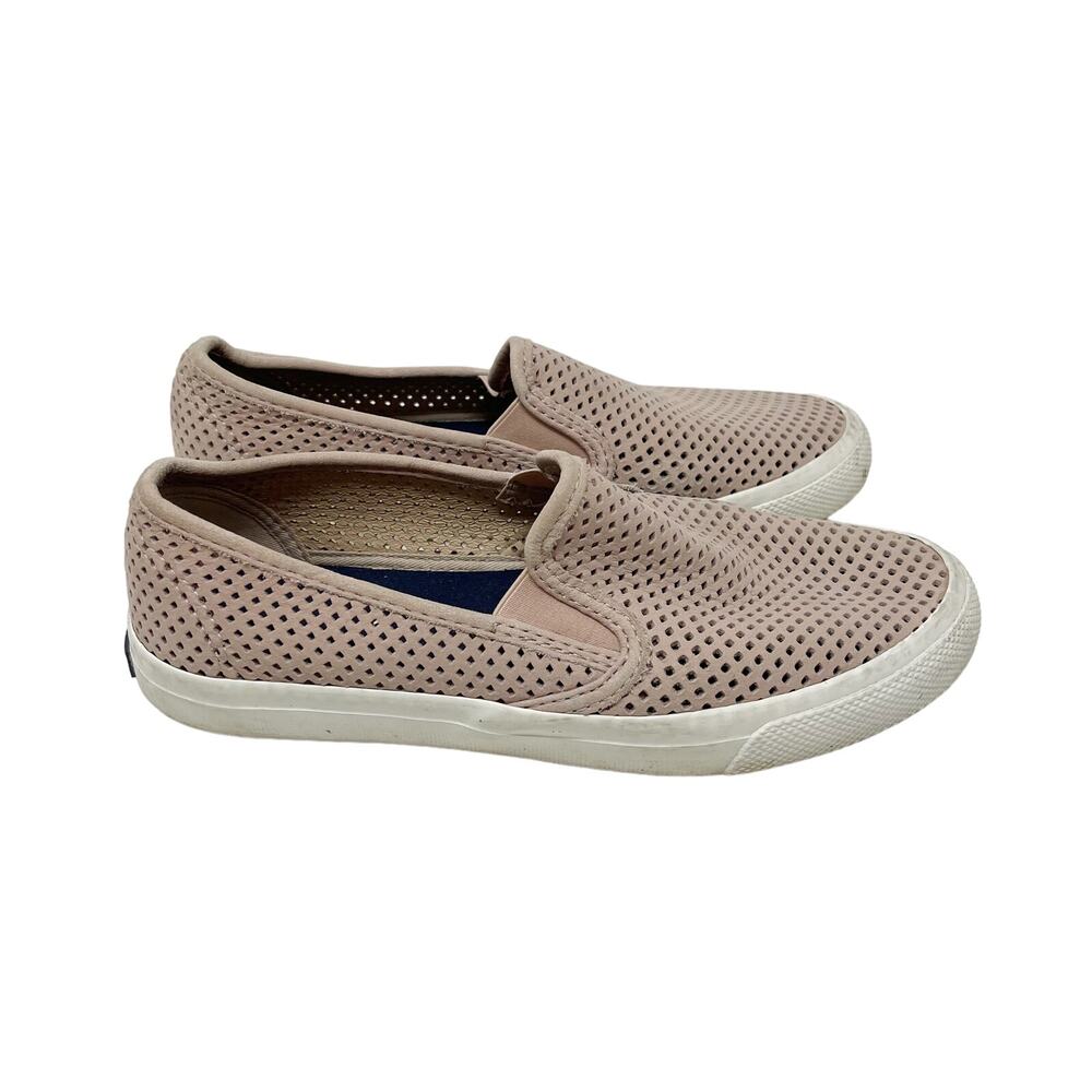 Sperry Womens 6.5 Rose Pink Seaside Perforated Leather Slip On Sneaker Shoe